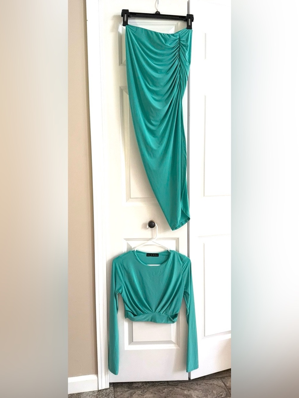 Sabora Teal Asymmetrical Draped Skirt
